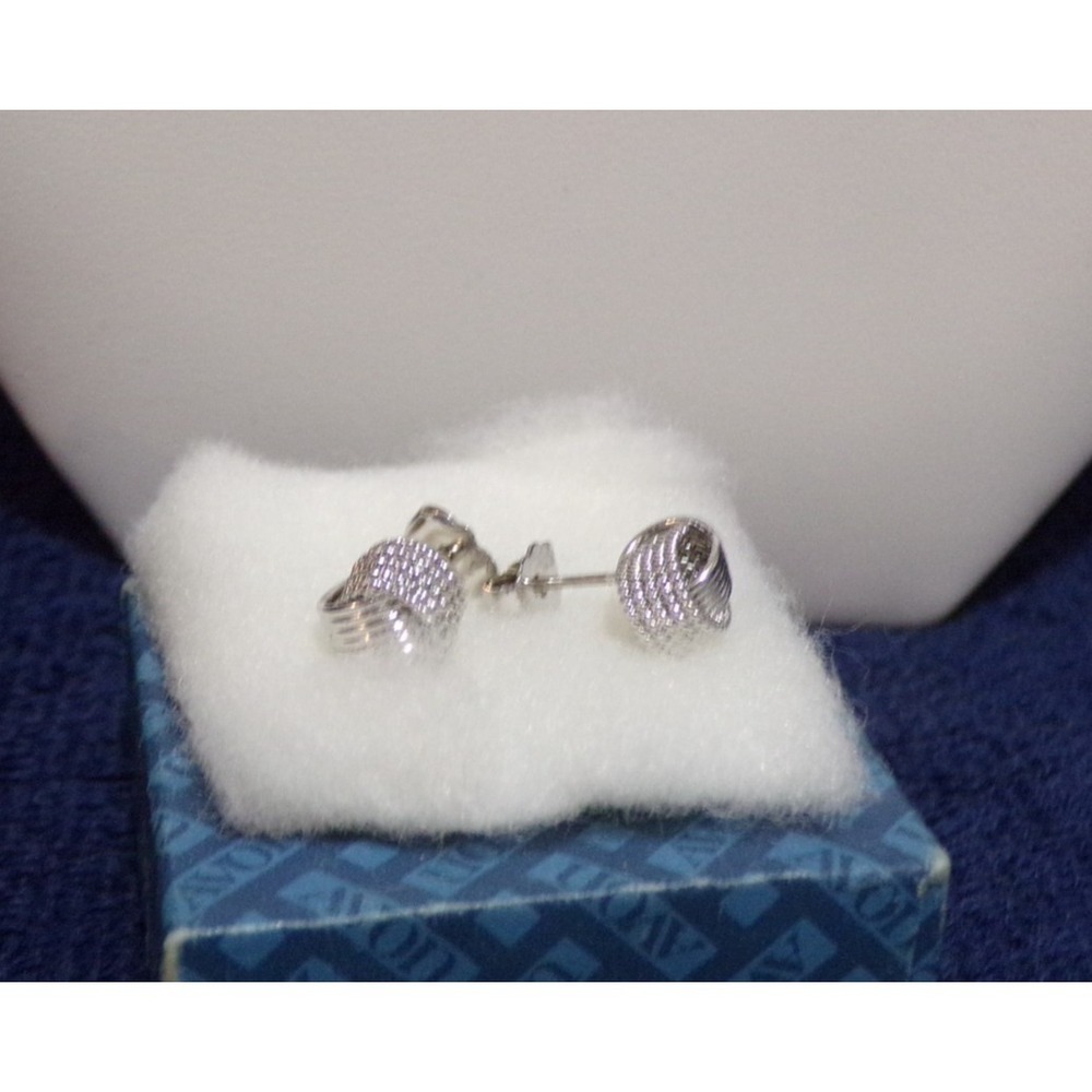 Vintage AVON Tailored Knot Earrings‎ Silvertone Pierced Post 1979 Original Box